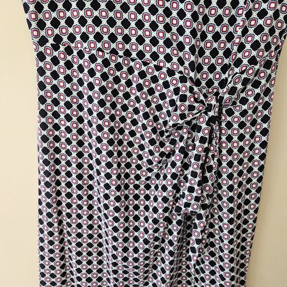 Talbots Shift Dress Blue Pink Abstract Geometric Faux Wrap Knee Length Medium - Picture 3 of 10